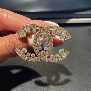 Gold CC Crystal Brooch